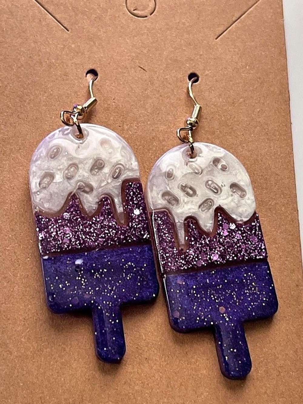 Glitter Popsicle Earrings Purple & White